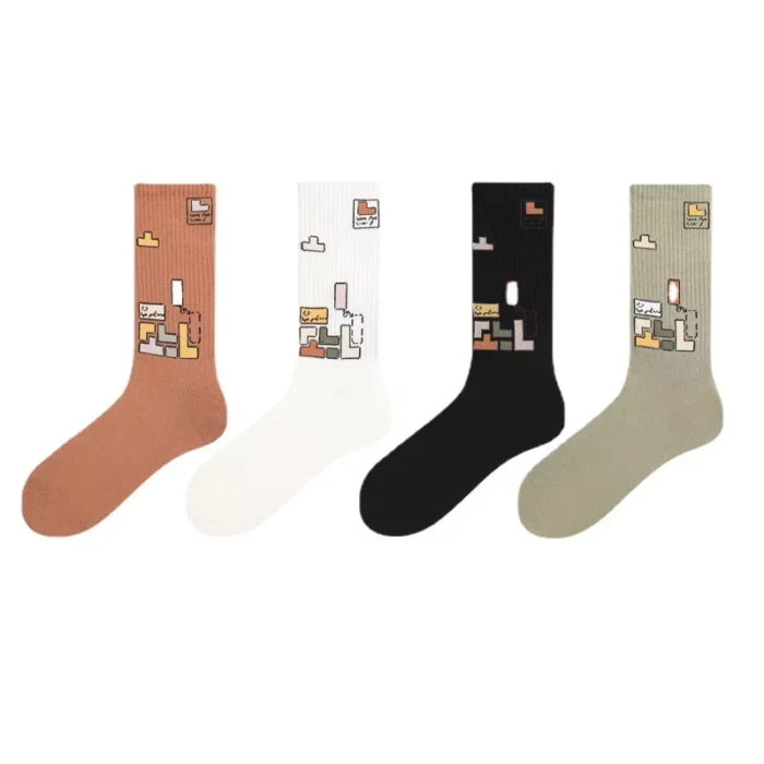 Tetris Pattern Women's  Men's Cotton Trendy Sports Socks
