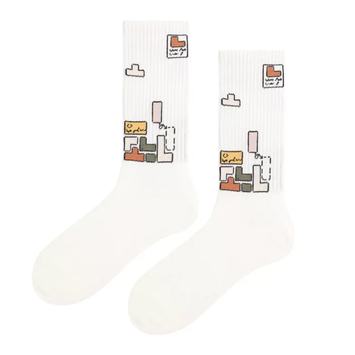 Tetris Pattern Women's  Men's Cotton Trendy Sports Socks - Imagen 2