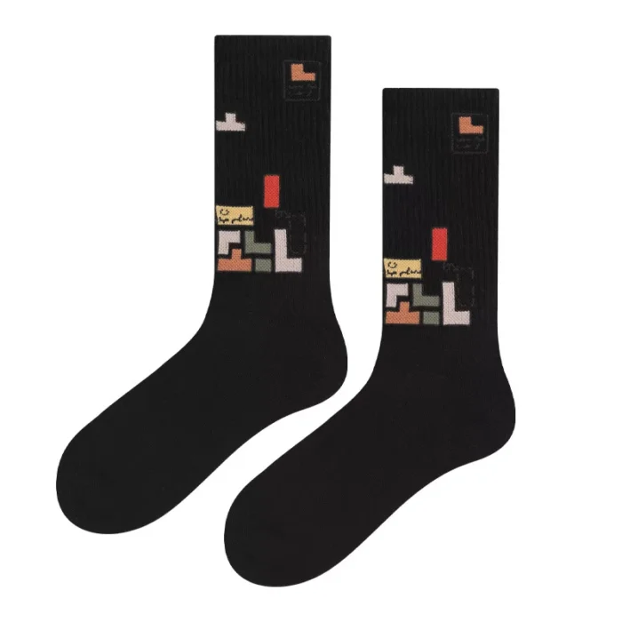 Tetris Pattern Women's  Men's Cotton Trendy Sports Socks - Imagen 3
