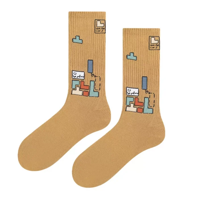 Tetris Pattern Women's  Men's Cotton Trendy Sports Socks - Imagen 4
