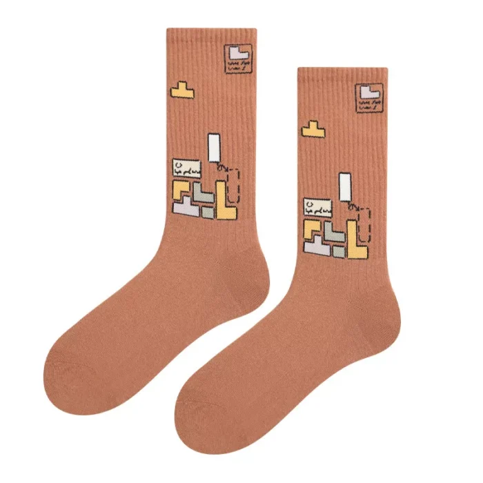 Tetris Pattern Women's  Men's Cotton Trendy Sports Socks - Imagen 5