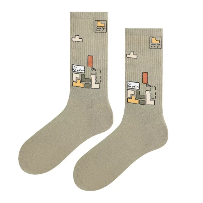 Tetris Pattern Women's  Men's Cotton Trendy Sports Socks - Imagen 6