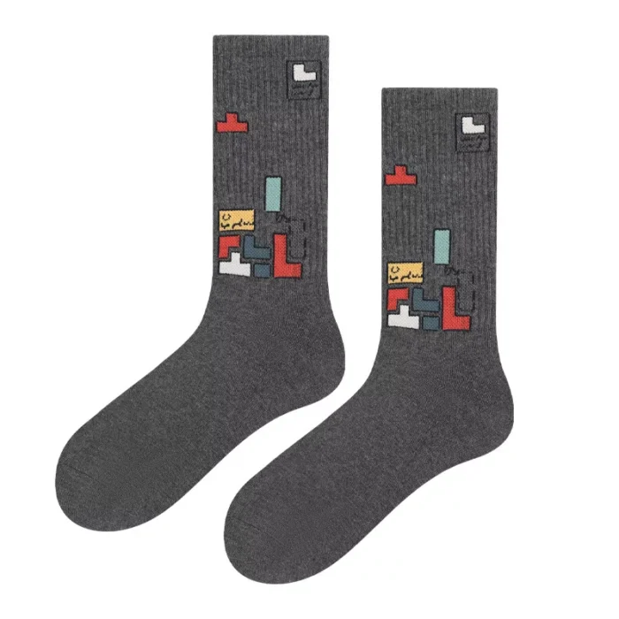 Tetris Pattern Women's  Men's Cotton Trendy Sports Socks - Imagen 7