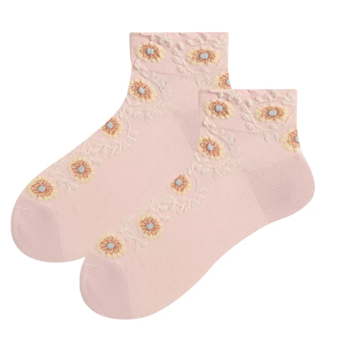 Cute Women's Cotton Flower Jacquard Ankle Socks - Imagen 3