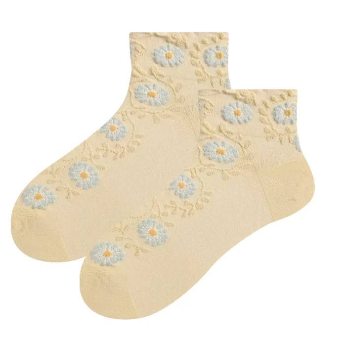 Cute Women's Cotton Flower Jacquard Ankle Socks - Imagen 2
