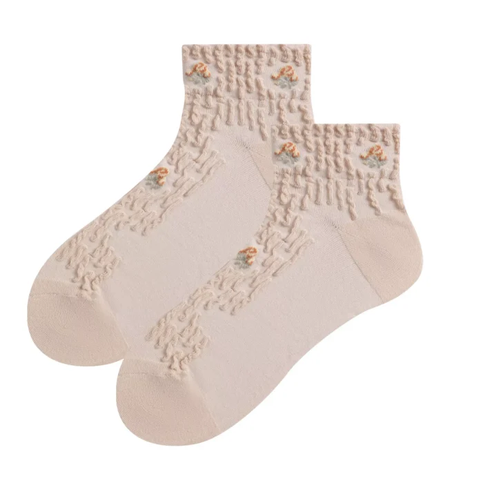 Cute Women's Cotton Flower Jacquard Ankle Socks - Imagen 8