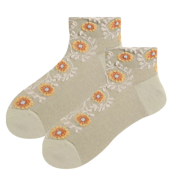 Cute Women's Cotton Flower Jacquard Ankle Socks - Imagen 5